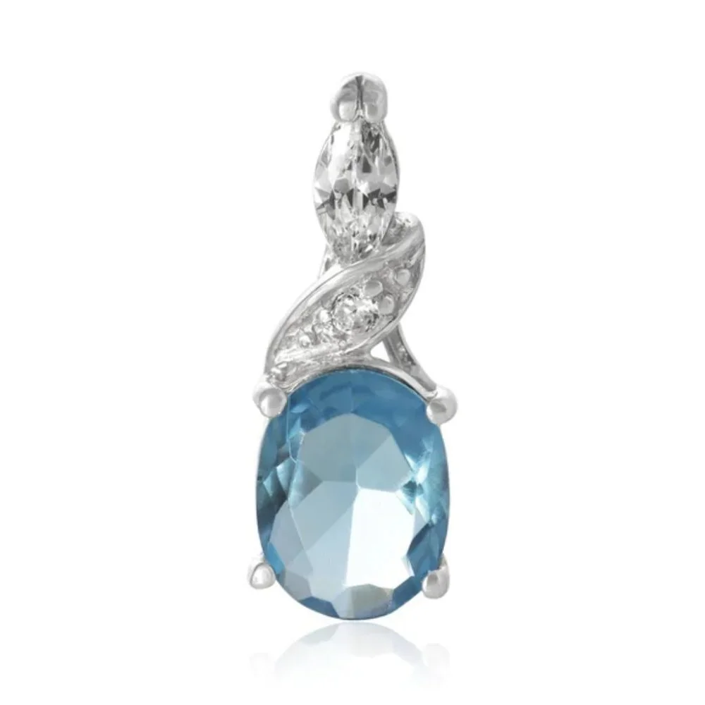 CZ Cubic Zirconia Aqua Drop Pendant Sterling Silver  Necklace -18 inches